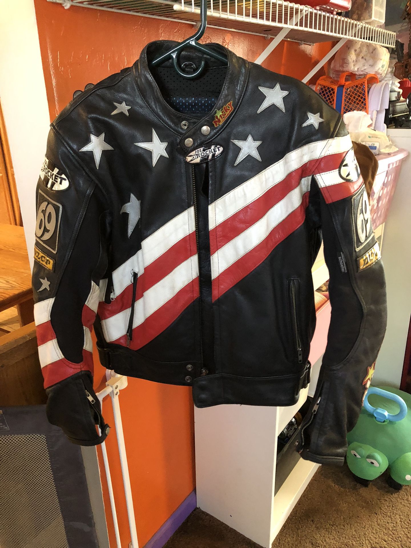 Joe Rocket Nicky 69 Black Leather Motorcycle Racing Jacket Size 42