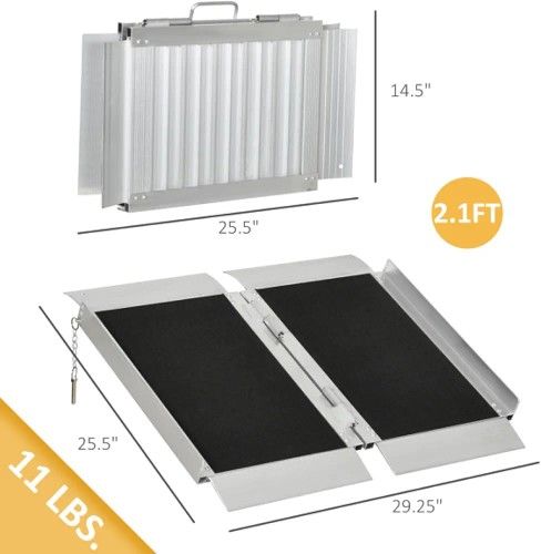Portable Wheelchair Ramp with Non Slip and Baffles Foldable Handicap Access Solution for Home and Travel Use