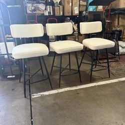 Ninecer Set of 2 Swivel Bar Stools, 26" Counter Height, Leather Upholstered Bar Stools with Backrest, White