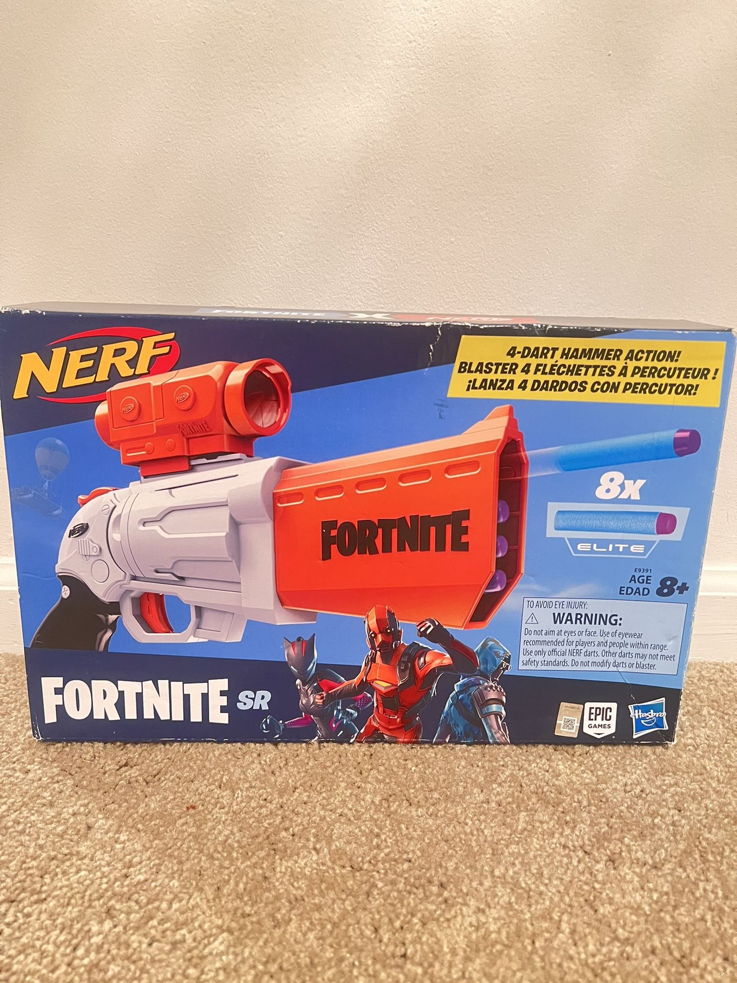 Nerf Fortnite SR Blaster 4-Dart Hammer Action w/ Removable Scope