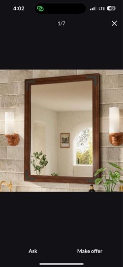 24 × 36 Walnut Wood Framed Mirror for Bathroom Wall/Bedroom/Living Room/Entryway Farmhouse Rustic Bathroom Vanity Mirror Waterproof (Horizontal/Vertic