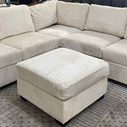 New 99x99 Corduroy Sectional Couch With Ottoman / Free Delivery