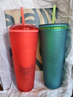 starbucks red dome/ lime green grid tumblers *READ DESCRIPTION *