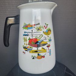 Vtg MCM Georges Briard Enamelware Turkey Harvest Stove Top Percolator Coffee Pot