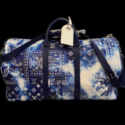 Louis Vuitton Keepall Bandoulière 50 Bandana Blue Monogram Duffel Bag | Limited Edition