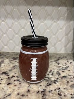 New Glass Football Drinking Cup with Straw