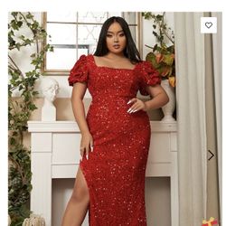 Beautiful Wine Colored Plus Size Sequins Formal Dress