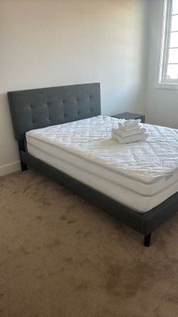 Full size, bed frame and mattress.