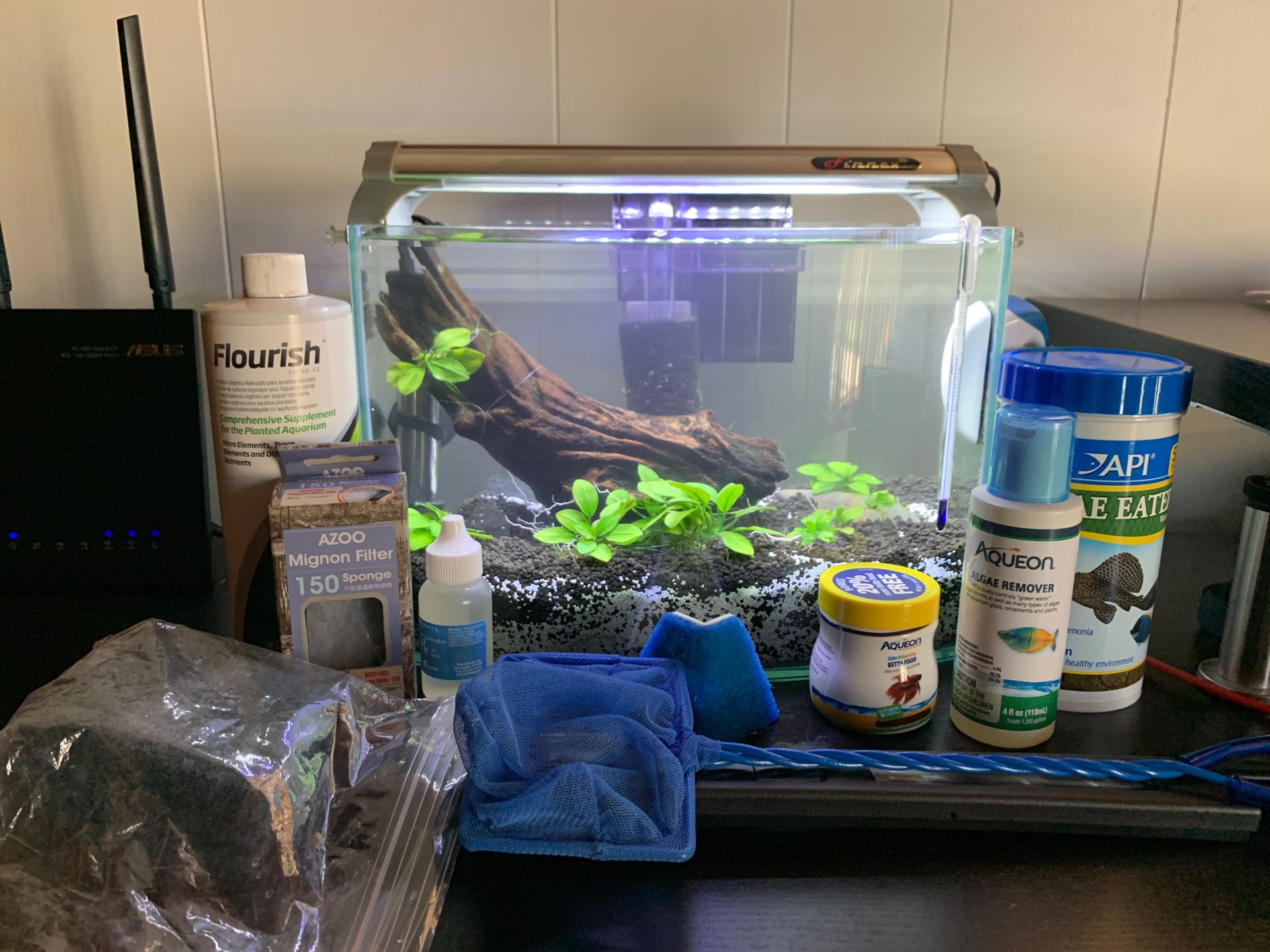 Fish Tank 3 Gallon Rimless Glass - Full Setup Live Plants