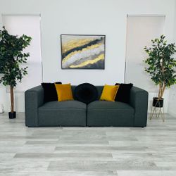 Sectional Modular Loveseats Dark Gray Fabric Modern - FREE DELIVERY