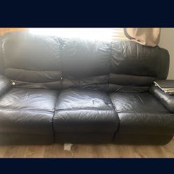 Free Black Real Leather Recliner Sofa 