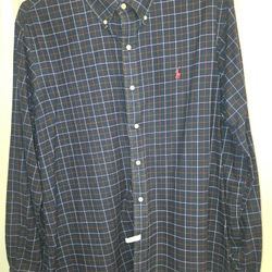 Ralph Lauren Custom Fit Shirt Men’s XL Green Red Plaid Long Sleeve Button Up