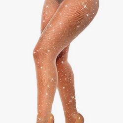 Nude Fishnets Stockings Fishnet Tights Pantyhose Sexy, Sparkly, Rhinestone, Jeweled, High Waist, Party, for Women