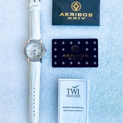 Akribos XXIV Diamond White Mother of Pearl Dial Ladies Watch, AK580SSW