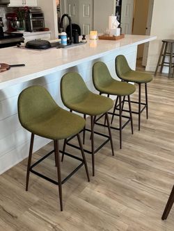 Set of 4 Mid-Century Modern Olive Green Bar Stools