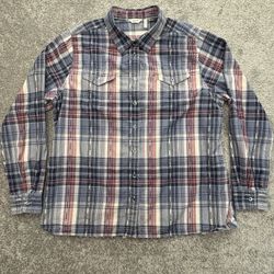 Woolrich Womens XL Plaid Flannel Shirt Navy Pink Chest Pockets Cotton