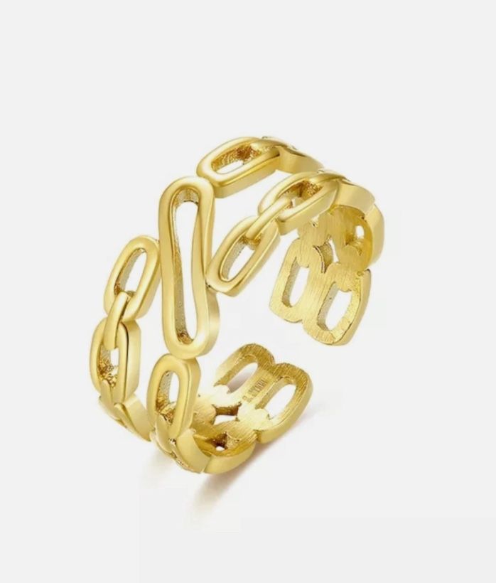 Stainless Steel Gold Plated Trendy Chain Link Band Ring Unisex Resizable Women