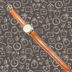 Advance Ltd. 1990s Women’s Silver-Tone Quartz Watch White Dial Brown Strap, 1” AS-IS