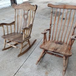 2 LARGE WOODEN ROCKING CHAIRS 