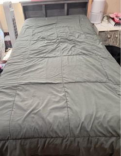 Like new twin bed frame with bookshelf - solid wood gray