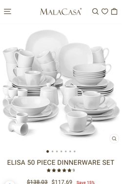 MalaCasa Elisa 50-Piece White Dinnerware Set