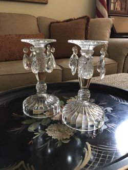 Gorgeous Vintage Heavy Crystal Candle Holders With Tear Drops