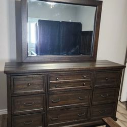 Brown Dresser With Mirror 