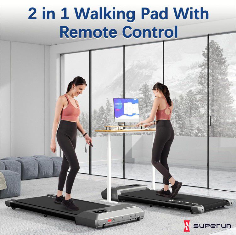 2 in 1 Portable Quiet Treadmill with Remote Control, LED Display, and 300 lbs Weight Capacity