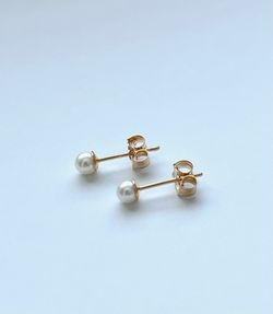Genuine 14K Gold and Real Nature Pearl Stub Earrings