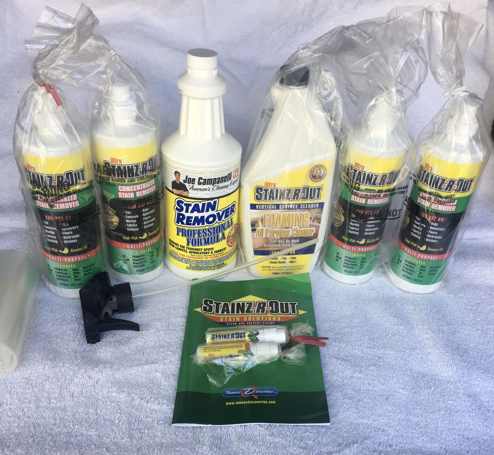 STAINZ-R-OUT & Joe Campanelli Cleaner and Stain Remover kit -8 PIECE TOTAL!!! NEW IN BOX!