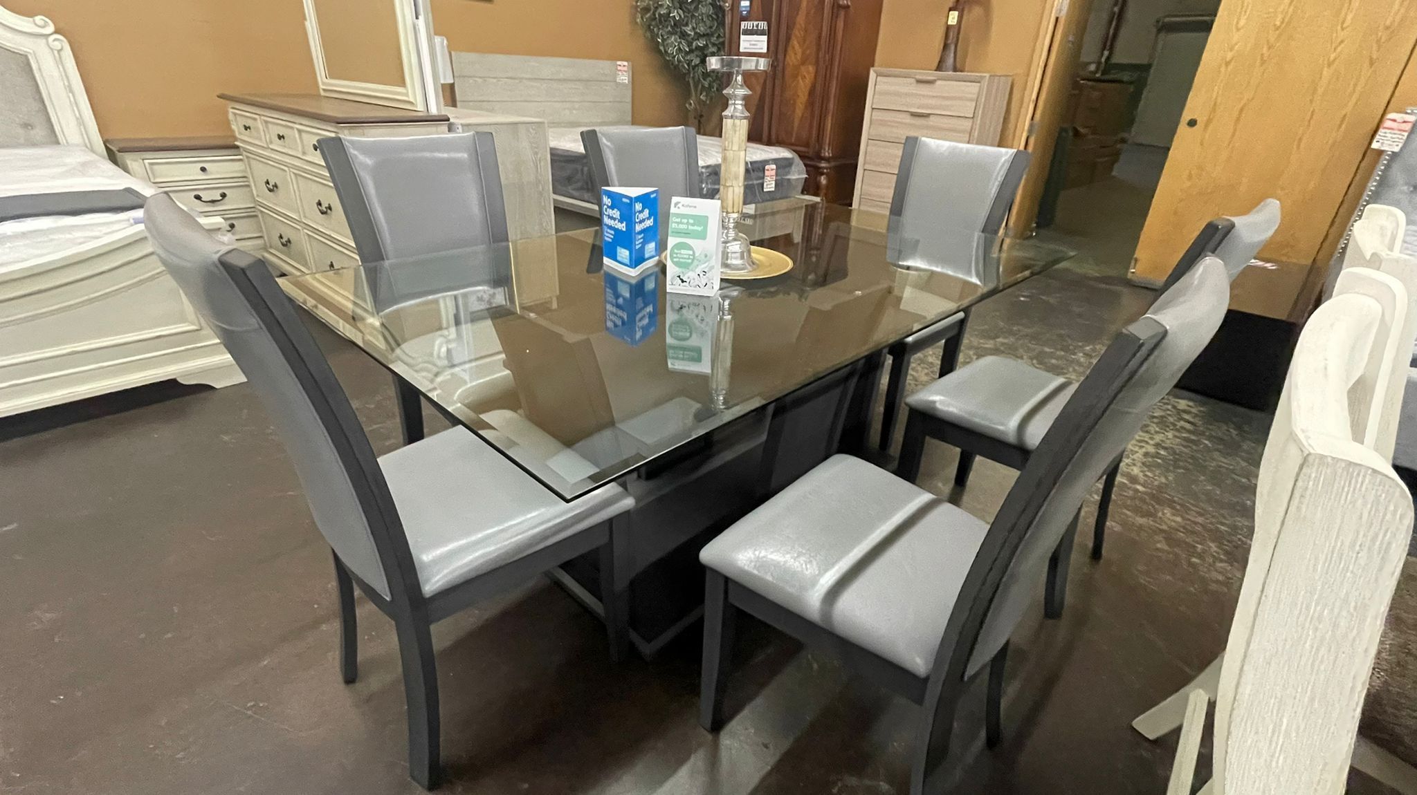 7PC Gray Glass Dining Set Home & Garden