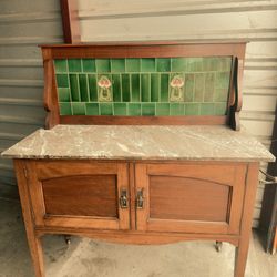 Victorian Marble and Tile Wash Table Or Entry Table