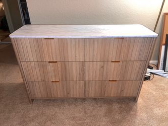 50.6 in. W 6-Drawer Wood Color Chest of Drawers, Faux marble Countertop
