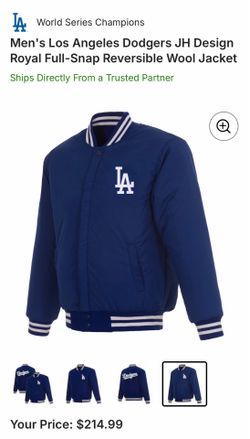 JH design Dodgers reversible full snap jacket wool blue