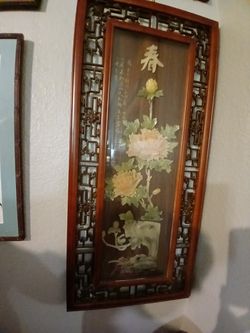 Asian Panel With Mother Of Pearl Inlay Beautiful Frame
