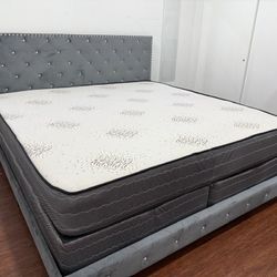 NEW BED FRAME KING SIZE WITH MATTRESS AND BOX SPRING 3PCS 