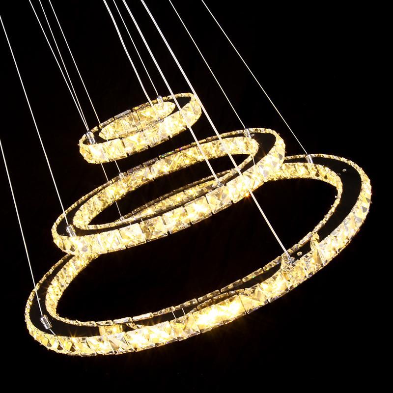 Modern Crystal 3 Rings Pendant Light Circle Ceiling Lamp Chandelier LED Lighting