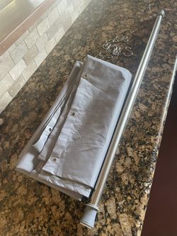 Shower Curtain, Hooks And Curtain Tension Rod