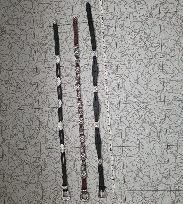 Women's Leather Belts With Silver Conchos; 2 Black and 1 Brown