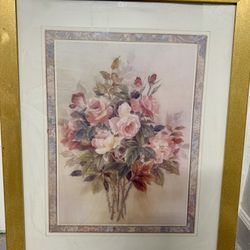 Framed Vintage Rose Bouquet Print – Romantic Floral Wall Art (25x32)