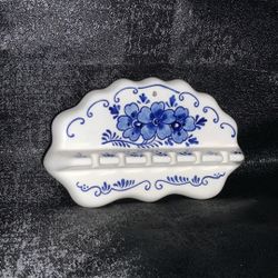 Vintage Delft Blue Holland Hand Painted  Ceramic Porcelain  6 Spoon Wall Holder