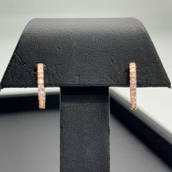 925 sterling silver rose gold tone crystal hoops earrings