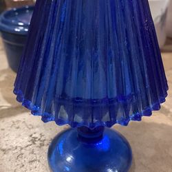 Mini Glass Colbalt Blue Ribbed Fairy Candle Lmap