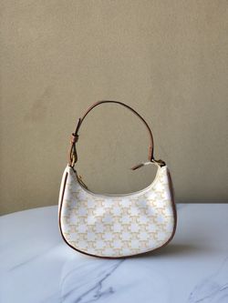Celine White Flower ELINE AVA TRIOMPHE Canvas Handbag