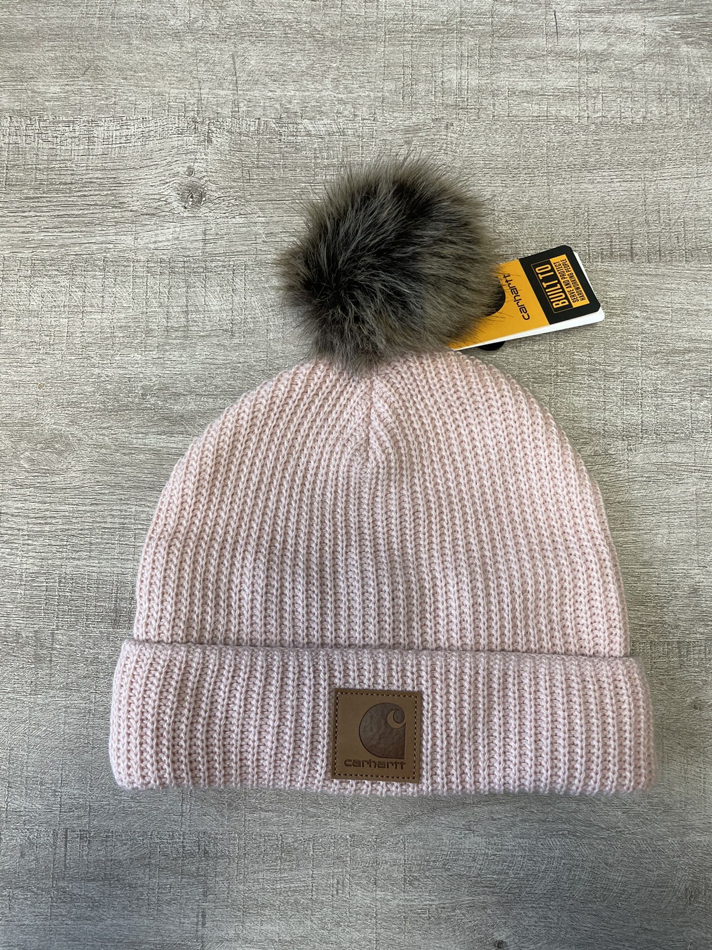 **NWT** Carhartt Knit Fleece-Lined Hat in Pink with Pom Pom!
