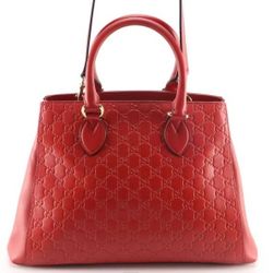 Gucci Two-Way Satchel in Red Guccissima Embossed Leather