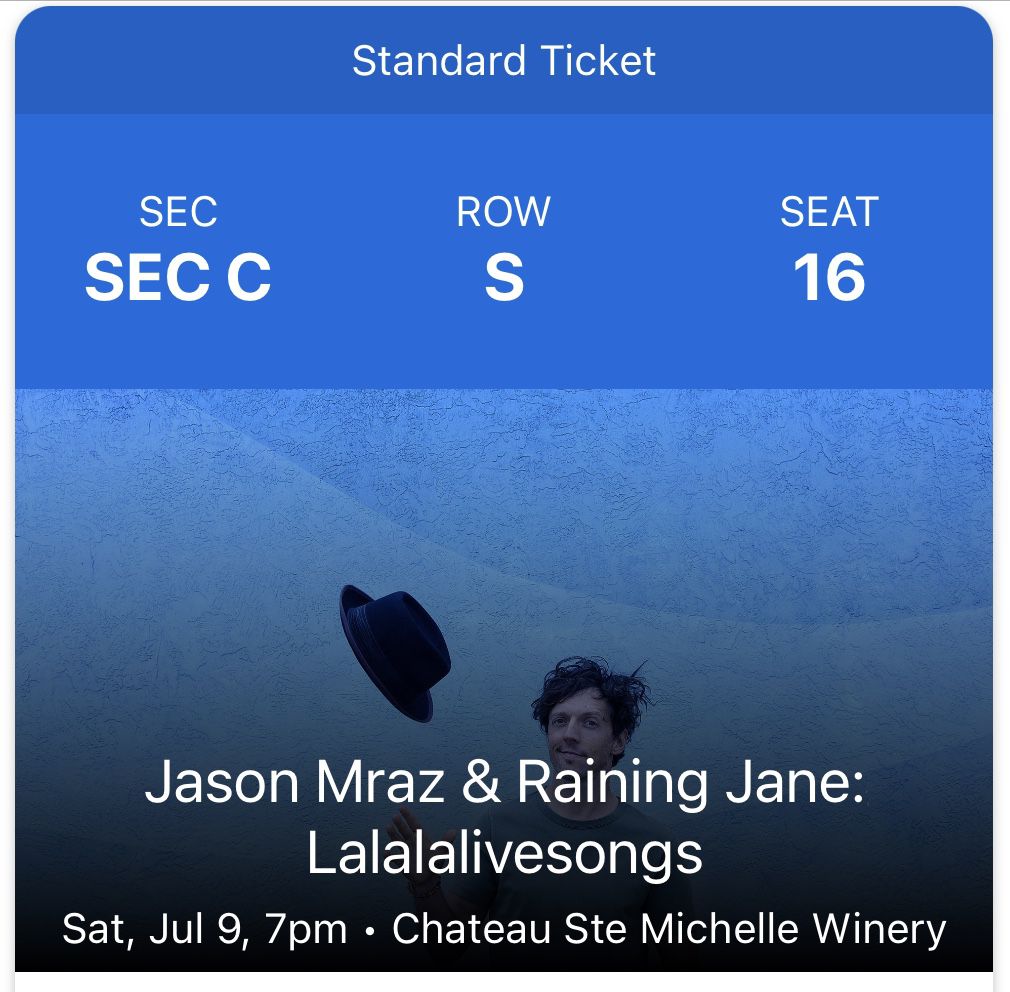 Jason Mraz Tickets - 2 Seated Tickets! July 9th!