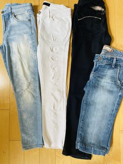 Lot 3 Pairs Of Jeans White Black Blue Seven Robins 24-25 + Free Cropped