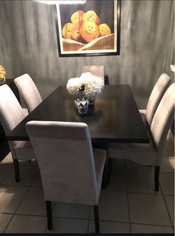 Dark Wood Dining Table with 6 Chairs
