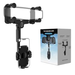 Phone Mount for Car, Rear View Mirror Phone Holder, Rotatable and Retractable Phone Holder for Car Compatible with iPhone Samsung All 4-7 Inch Cell Ph